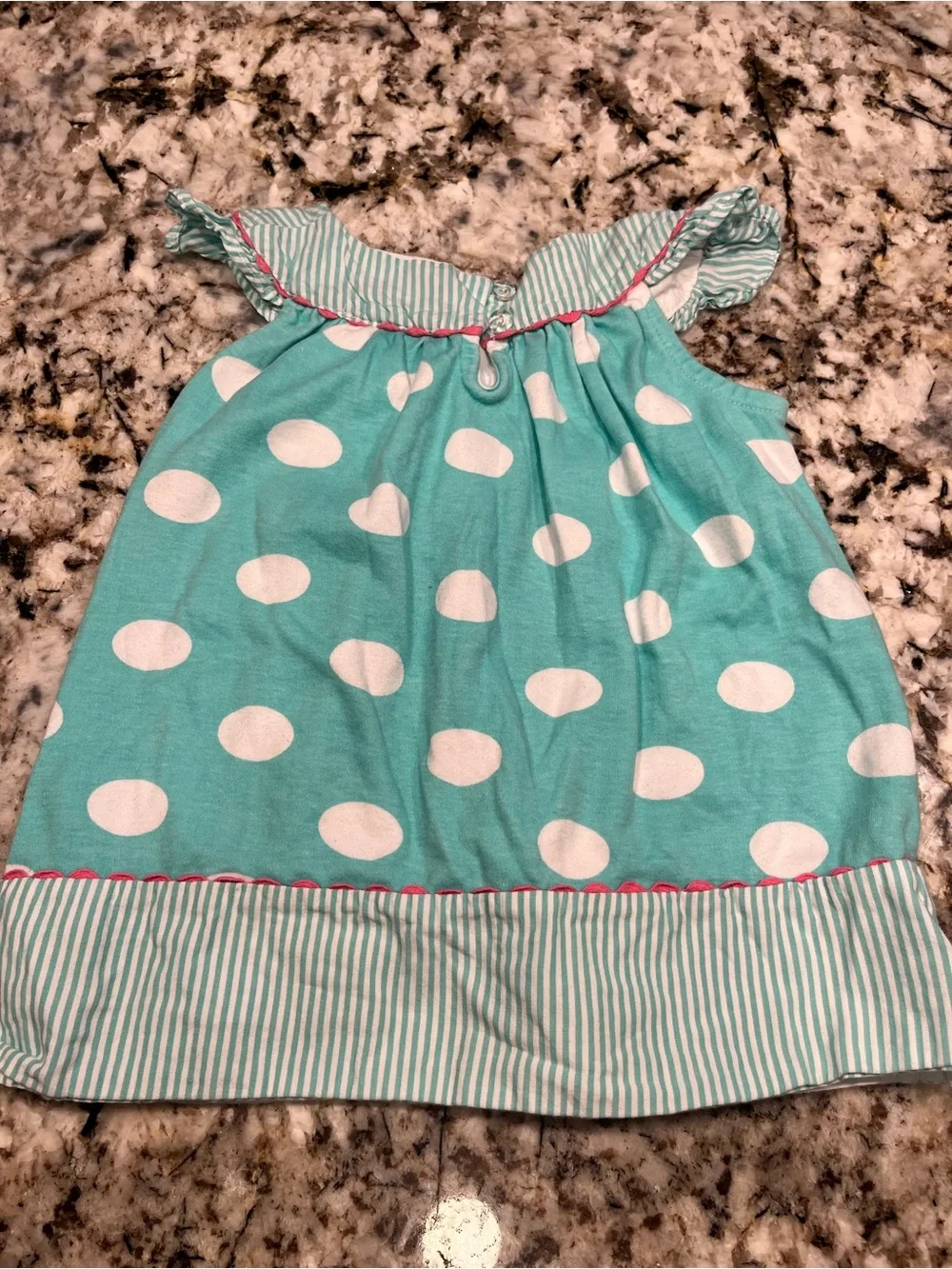 Rare Editions Turquoise Polka Dot Dress with Pink Bow Accent